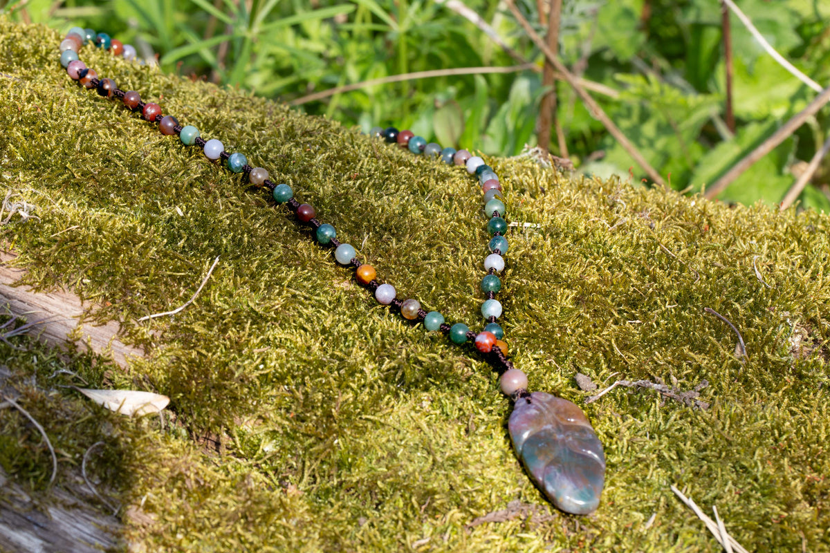 The Spiritual Cosmic Agate Leaf Beaded Pendant