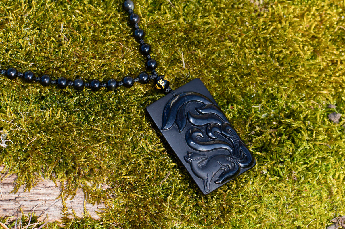 Nine Tail Fox Obsidian Pendant