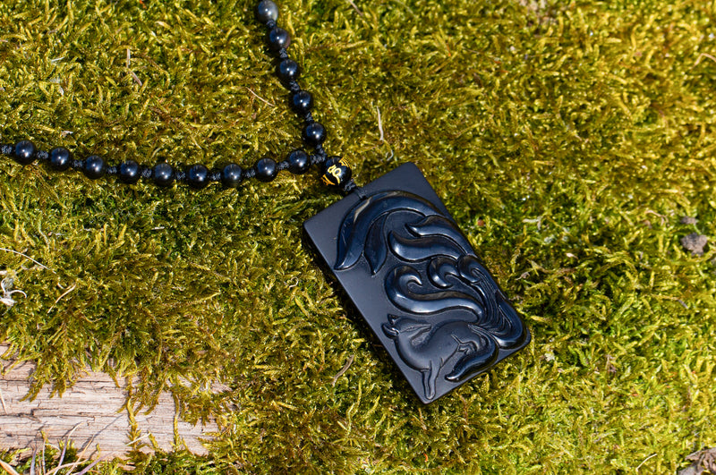 Nine Tail Fox Obsidian Pendant