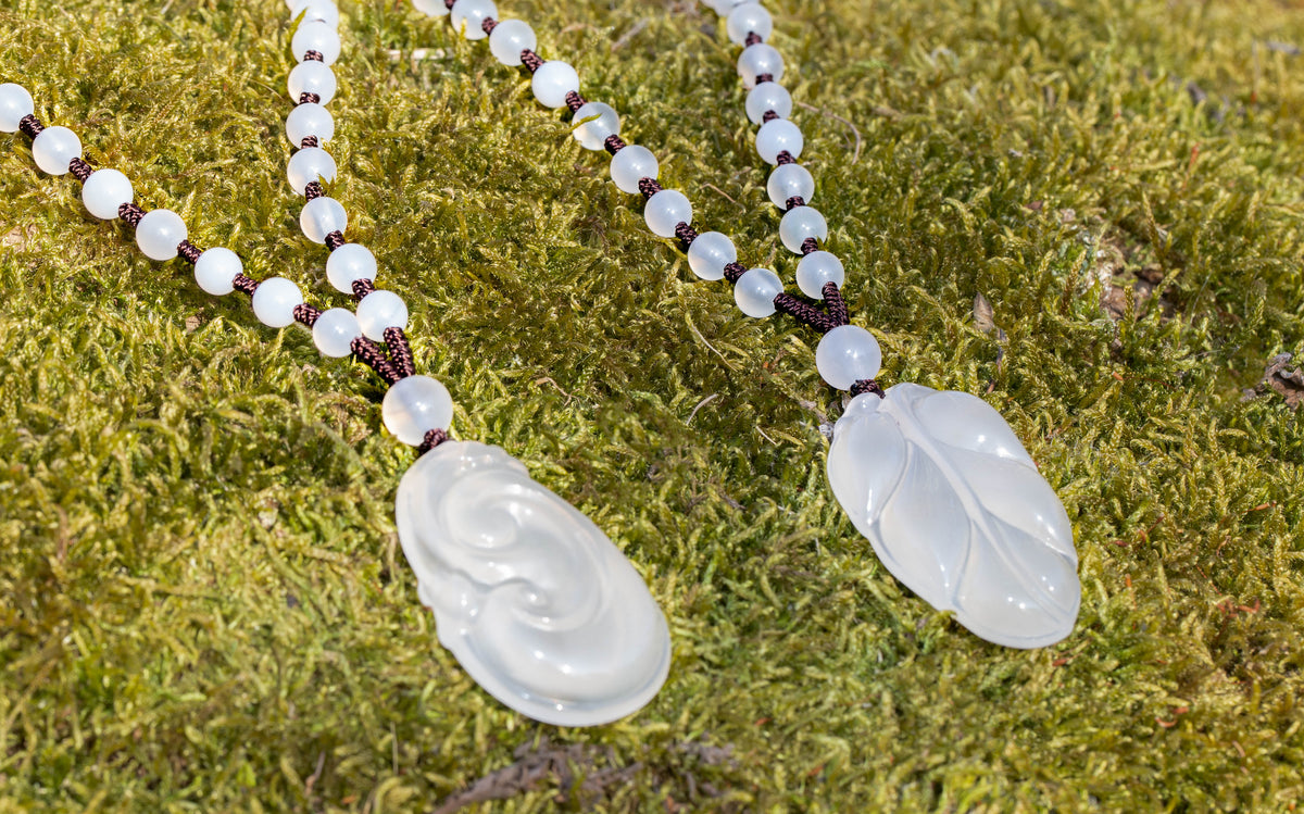 White Cosmic leaf and White Bubble Swirl Agate Pendants