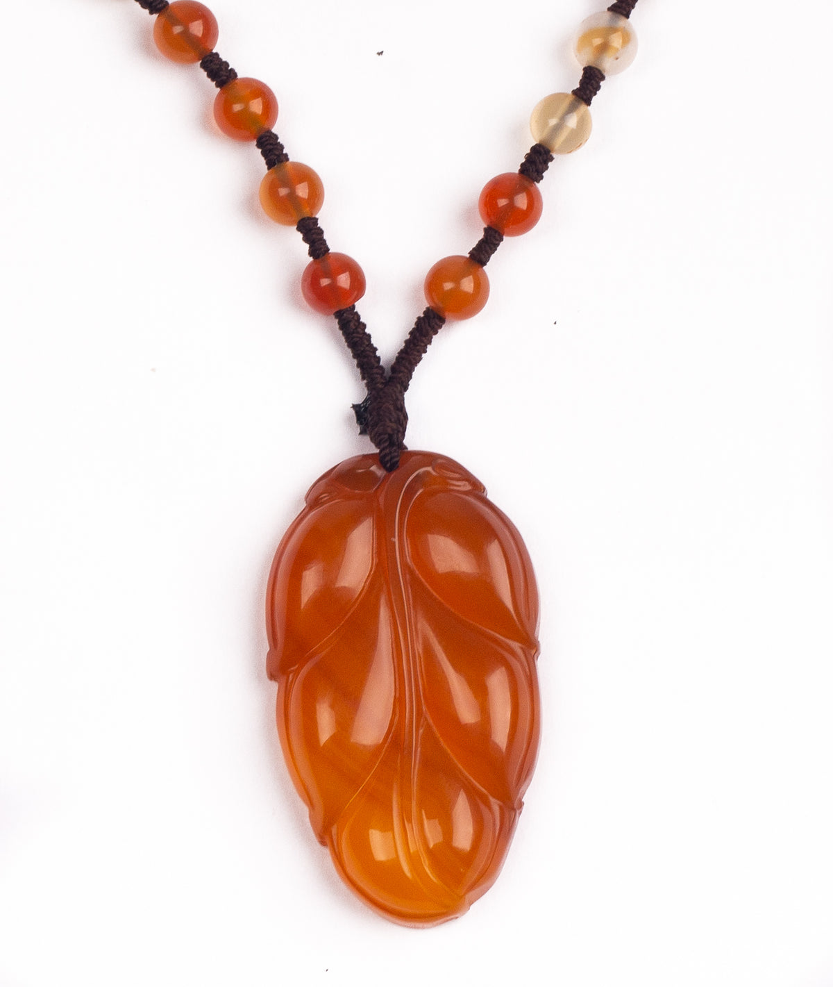 Fire Orange Agate leaf pendant