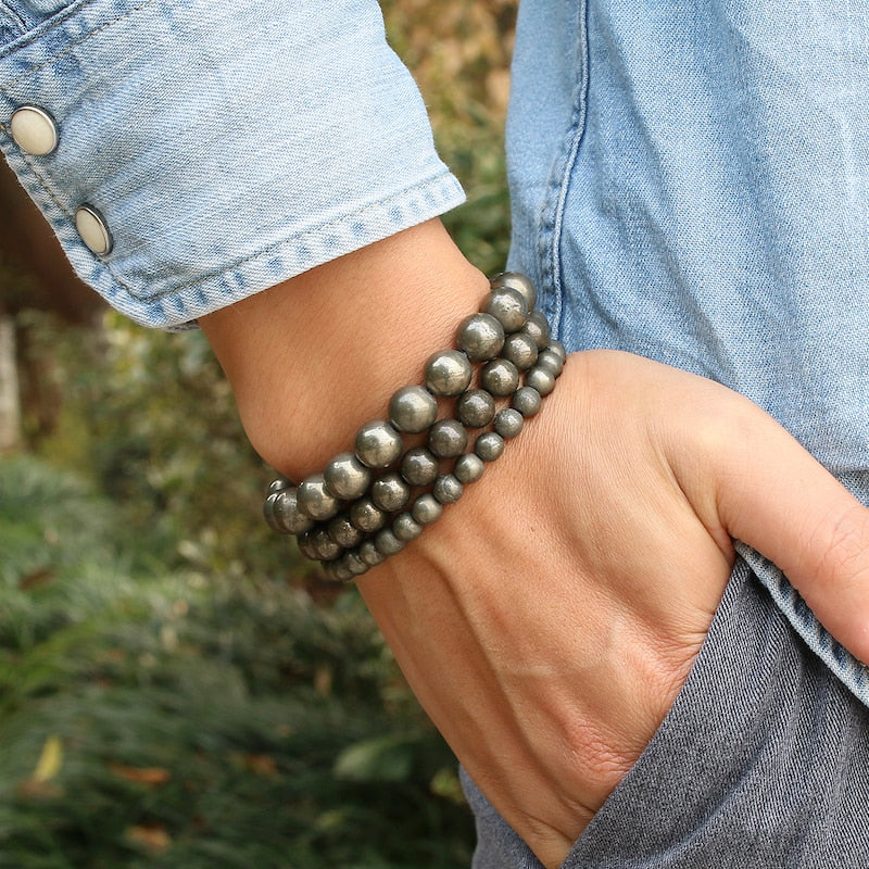 Pyrite Round Beaded Bracelet