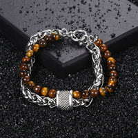 Men's Beaded Stone Bracelet Stainless Steel Wheat Chain