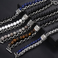 Men's Beaded Stone Bracelet Stainless Steel Wheat Chain