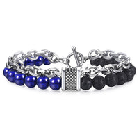 Men's Beaded Stone Bracelet Stainless Steel Wheat Chain