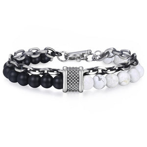 Men's Beaded Stone Bracelet Stainless Steel Wheat Chain