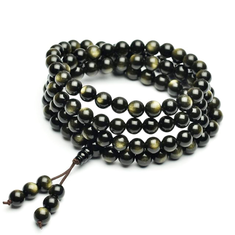 Gold Obsidian 108 bead Prayer Beads Bracelet