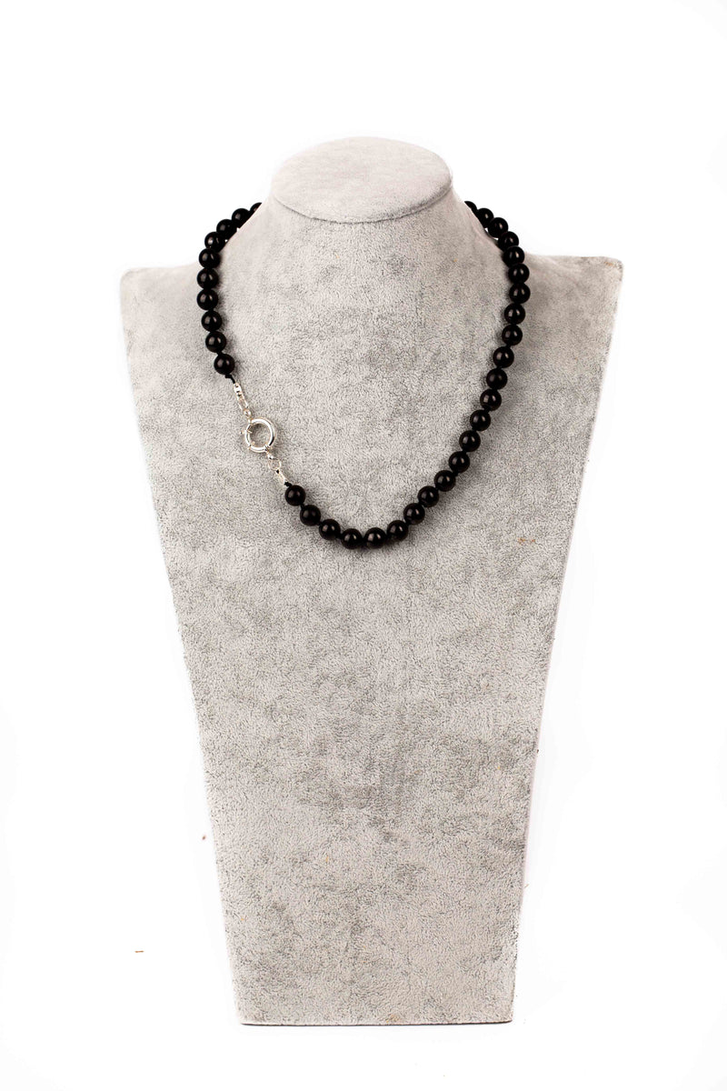 Shungite Beaded Necklace with Sterling Silver Clasp