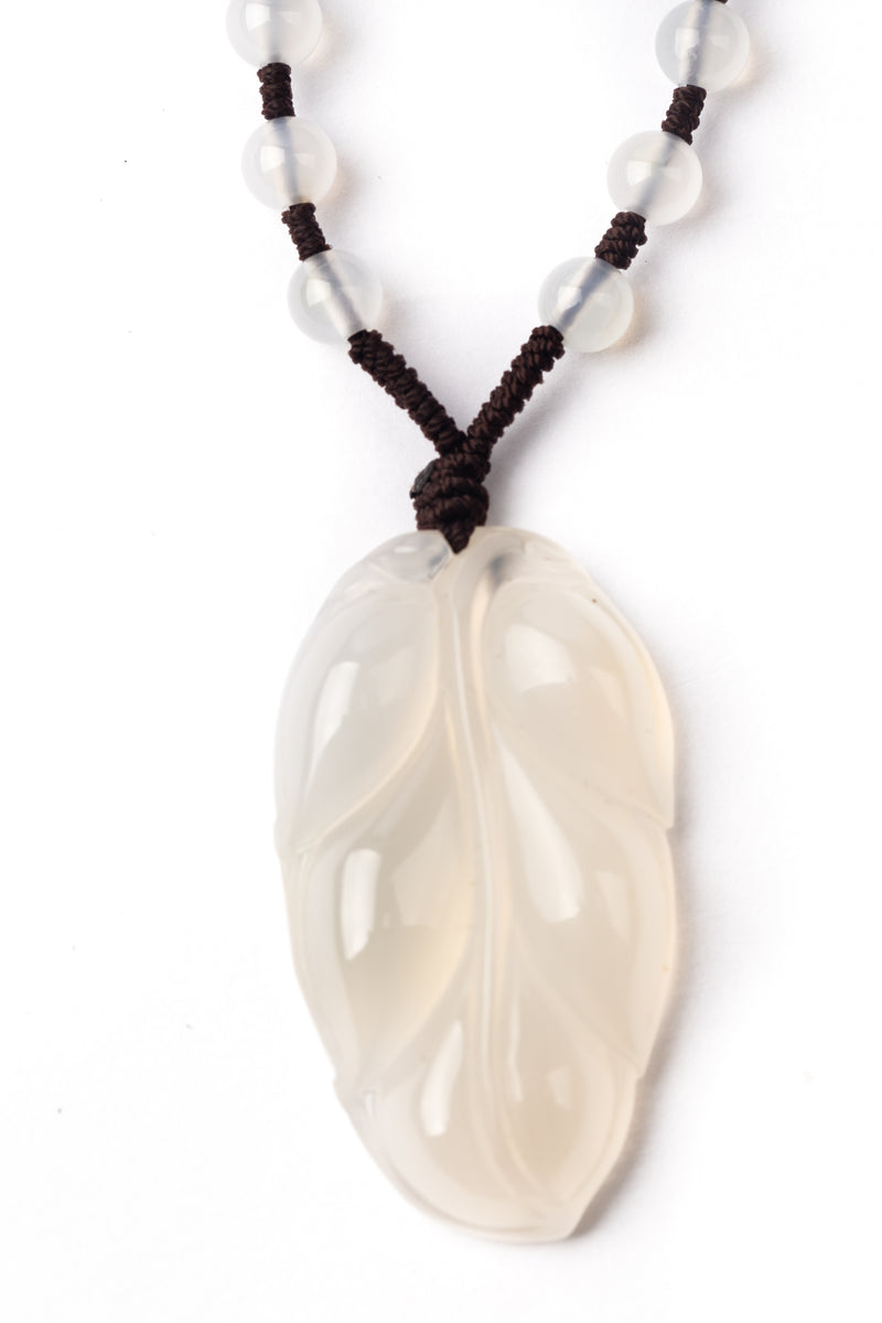 The Cosmic Agate White Leaf Pendant